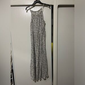 Maxi length white dress with black detailing